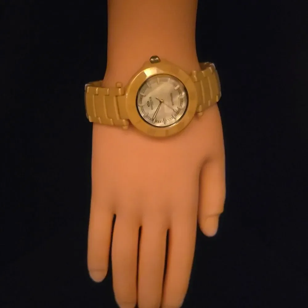 ONISS Ladies Beige Ceramic SAPPHIRE,MOTHER OF PEARL WATCH!
